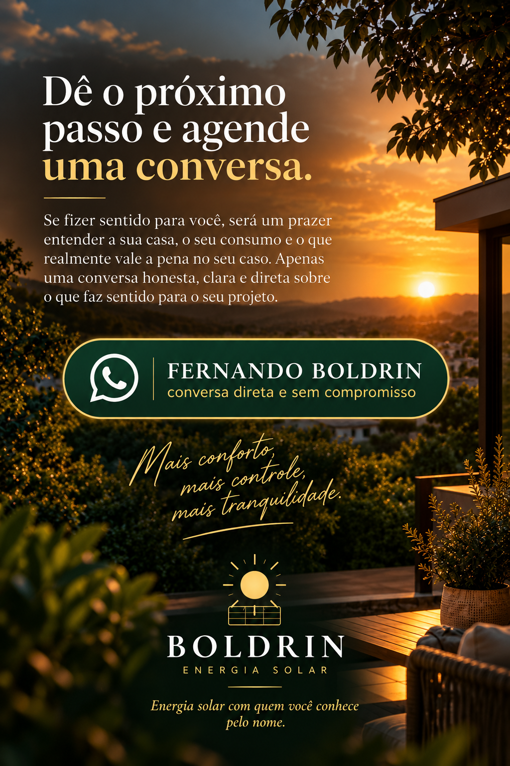 Banner Boldrin Energia Solar convidando para uma conversa direta com Fernando Boldrin